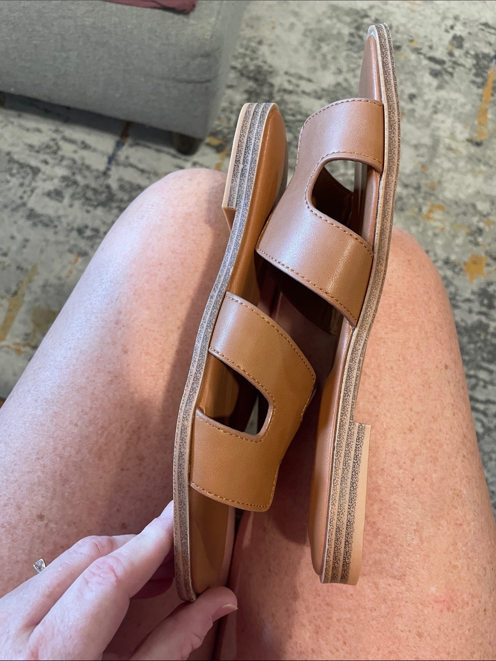 Women’s Cognac Slide Sandals with Cutout Strap - Picture 5 of 5